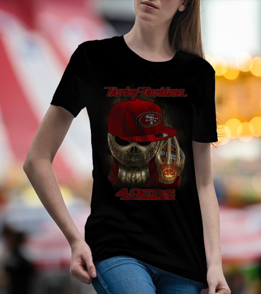 Harley Davidson Skull With San Francisco 49ers Cap T-Shirt