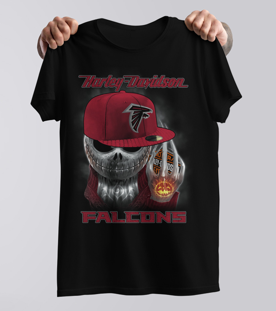Harley Davidson Falcons Atlanta Skeleton Skull Red Cap T-Shirt