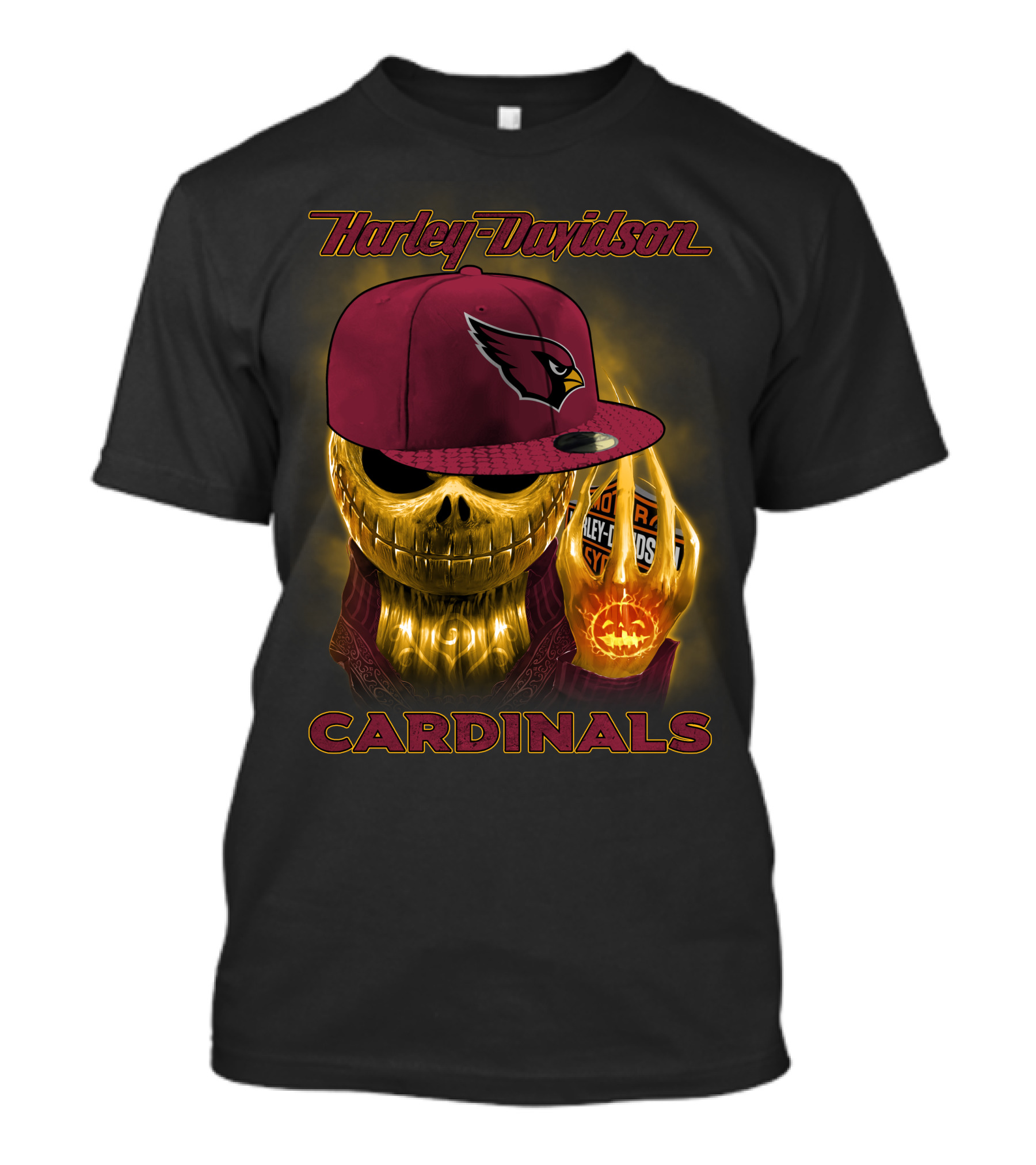 Harley Davidson Arizona Cardinals Gold Skull With Cap T-Shirt
