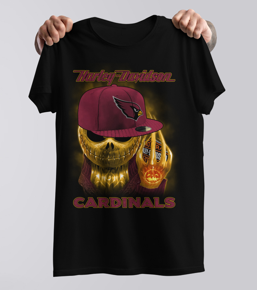 Harley Davidson Arizona Cardinals Gold Skull With Cap T-Shirt