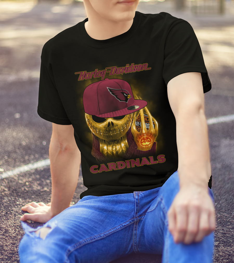 Harley Davidson Arizona Cardinals Gold Skull With Cap T-Shirt