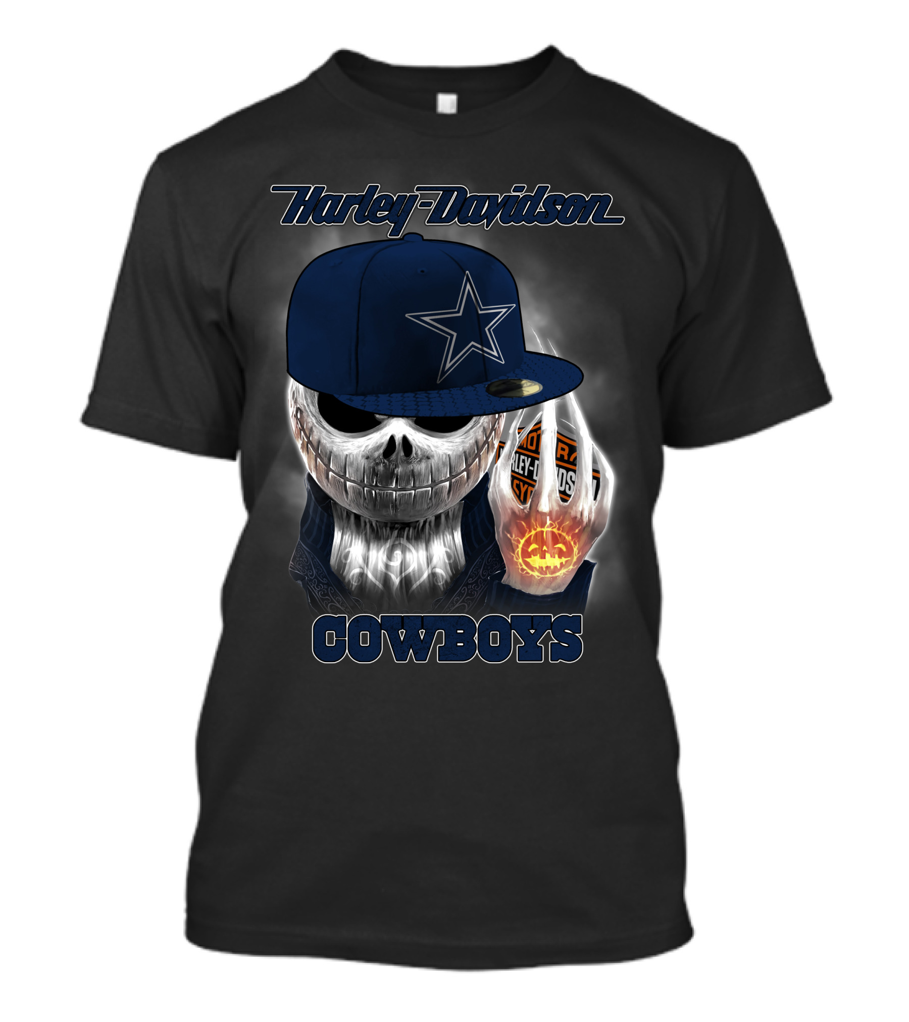 Harley Davidson Cowboys Skull With Dallas Cowboys Cap T-Shirt