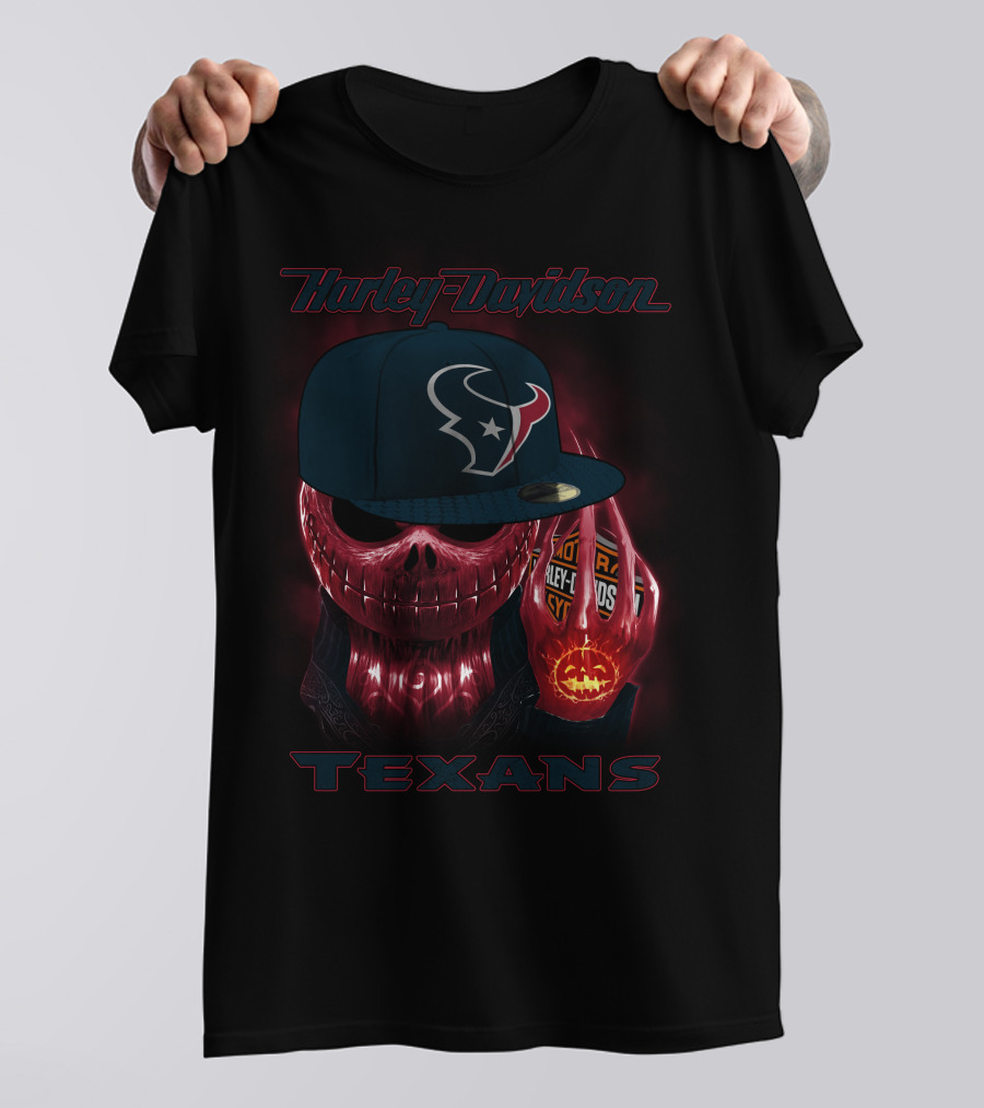 Harley Davidson Houston Texans Skulls And Cycles T-Shirt