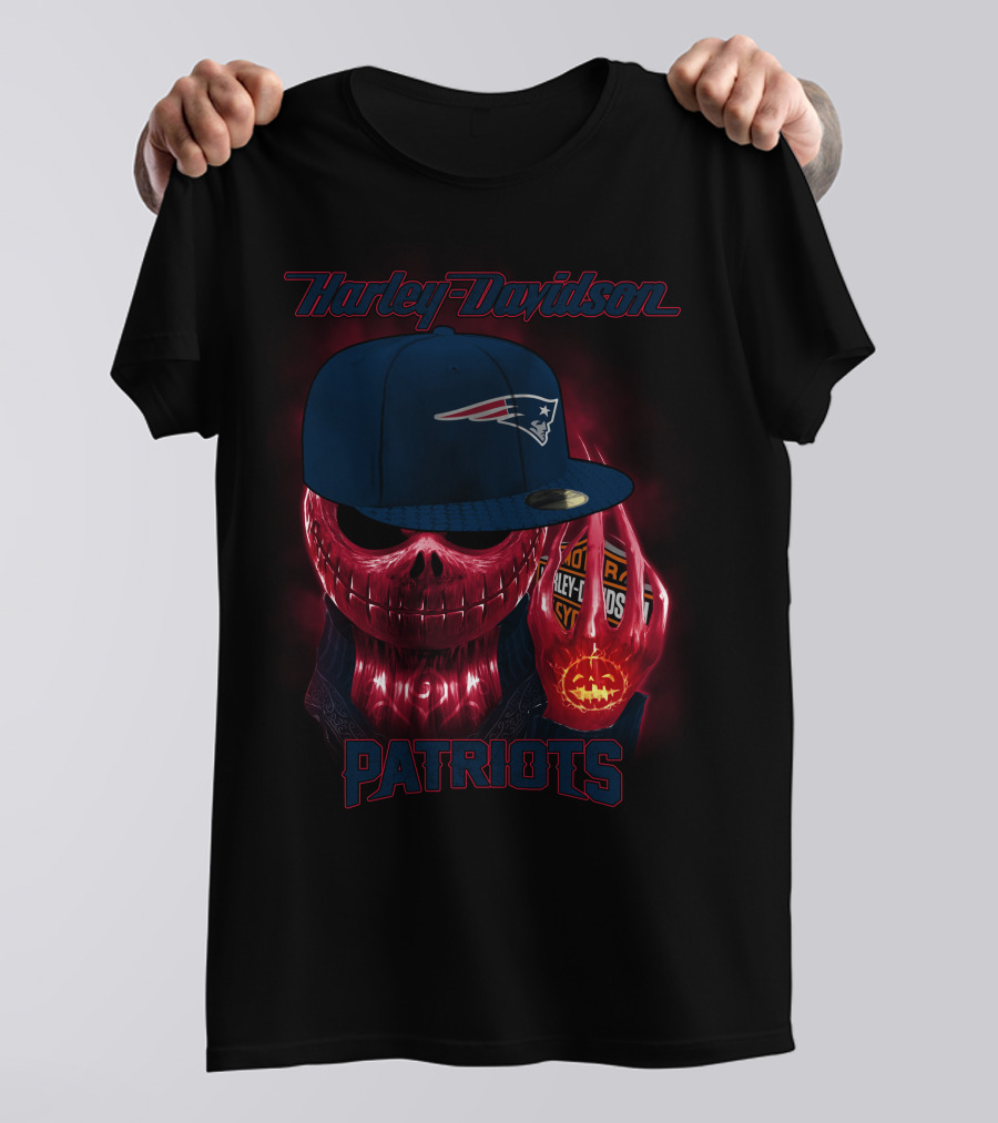 Harley Davidson Patriots New England Skull With Cap T-Shirt