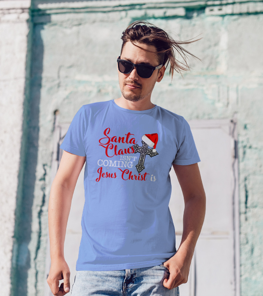 Santa Claus Jesus Christ Cross Christmas Hat T-Shirt