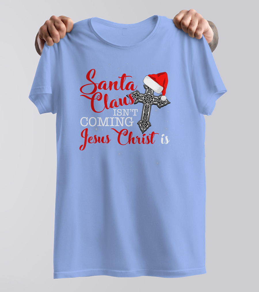 Santa Claus Jesus Christ Cross Christmas Hat T-Shirt