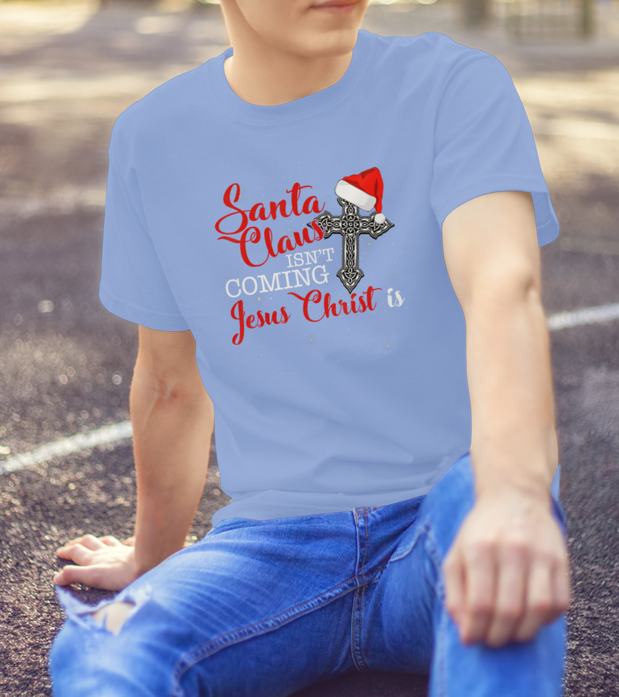 Santa Claus Jesus Christ Cross Christmas Hat T-Shirt