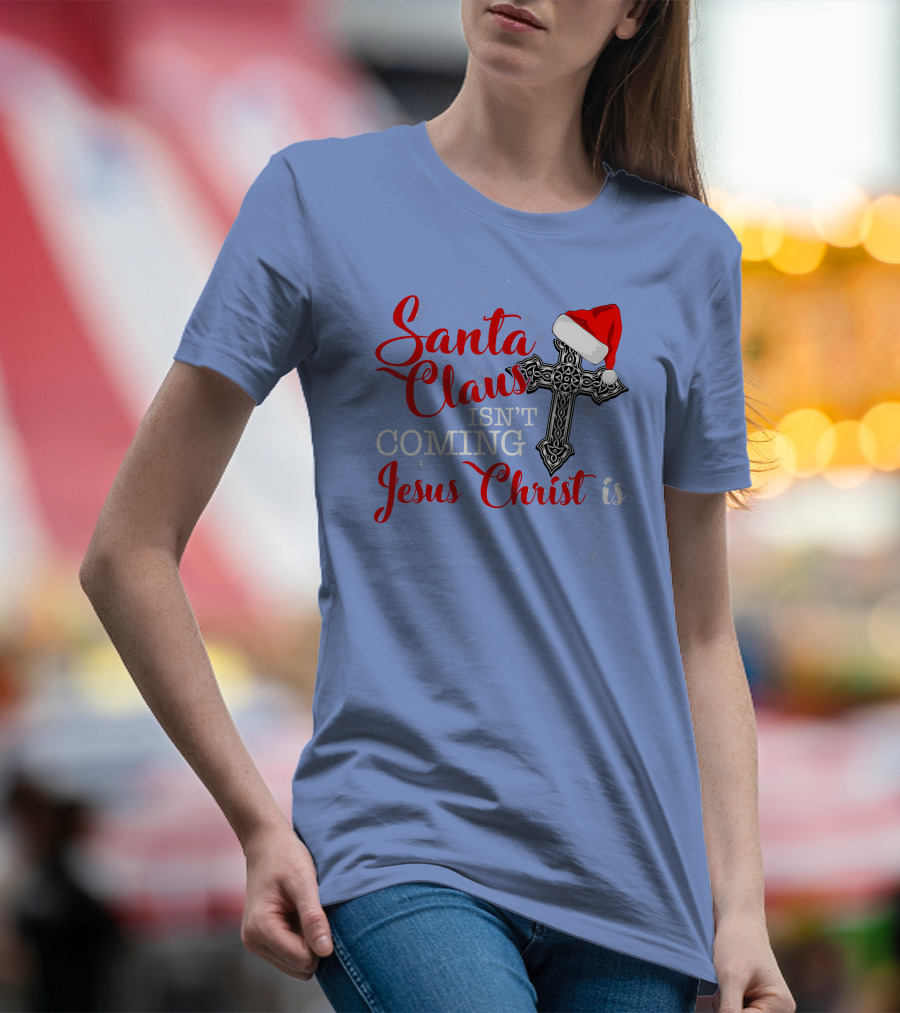 Santa Claus Jesus Christ Cross Christmas Hat T-Shirt