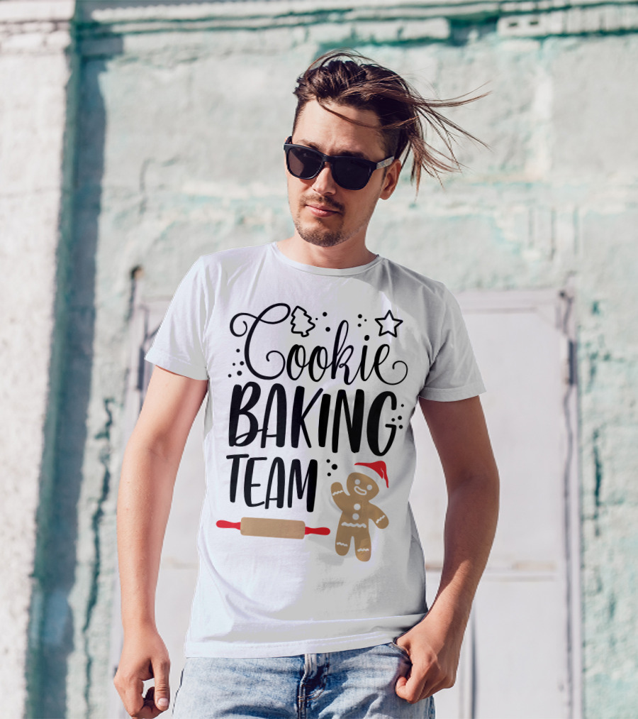 Cookie Baking Team Christmas Xmas Crew Gingerbread Santa Rolling Pin Tree Star T-Shirt