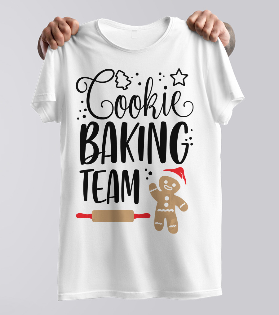 Cookie Baking Team Christmas Xmas Crew Gingerbread Santa Rolling Pin Tree Star T-Shirt