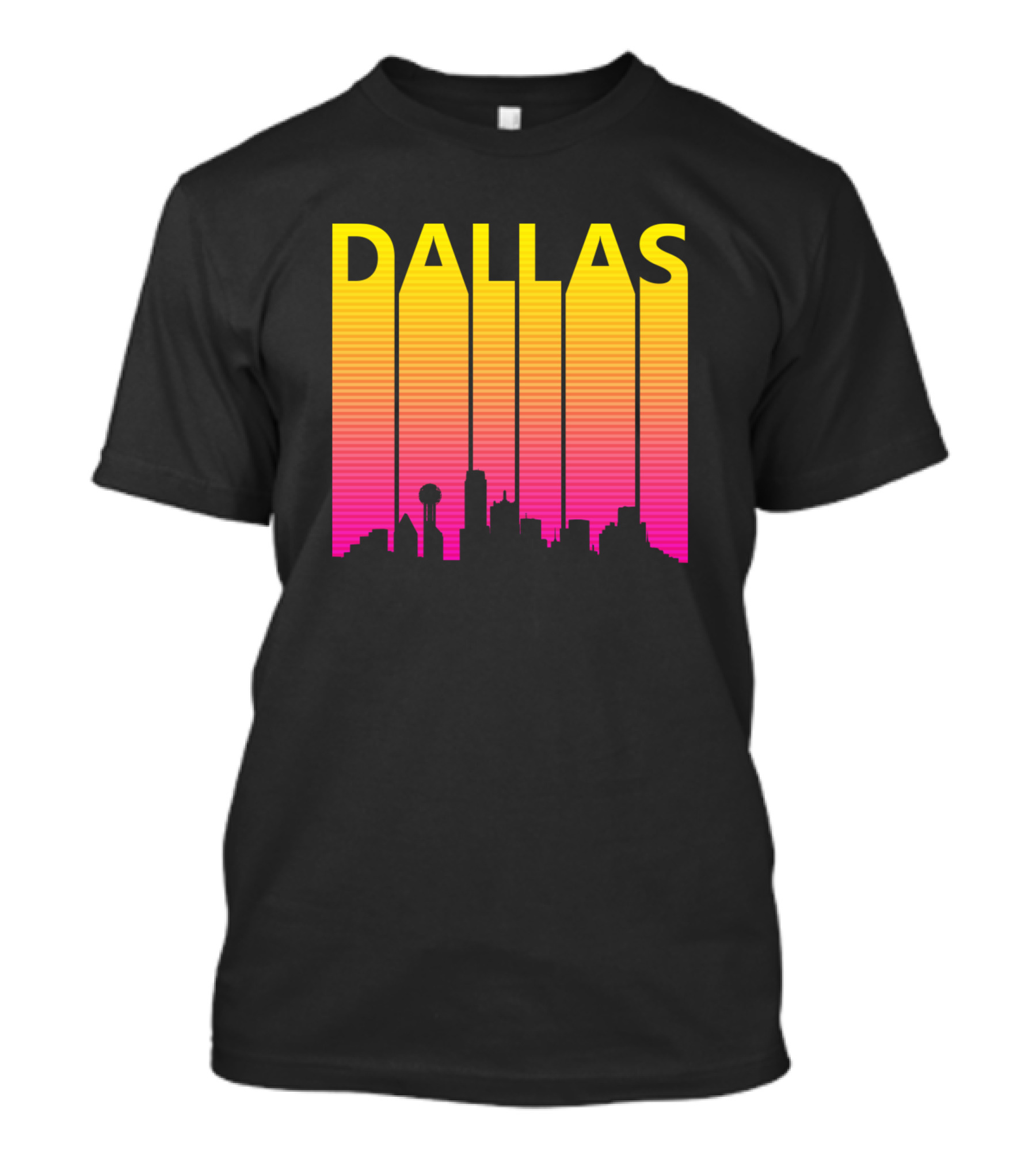 Dallas 1980s Retro Skyline Silhouette In Neon Gradient T-Shirt