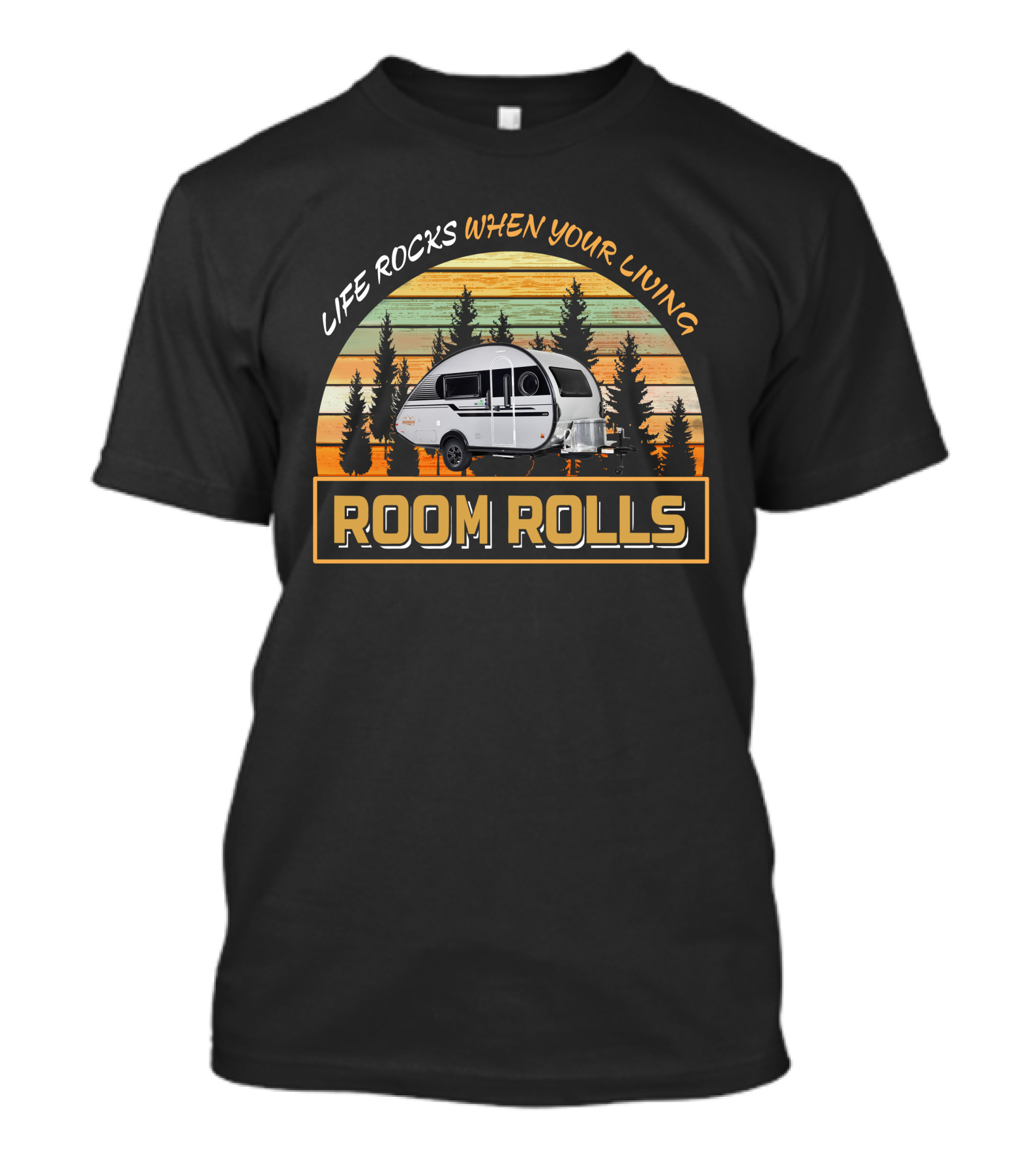 Life Rocks When Your Living Room Rolls NuCamp Tab 400 Camper Vintage Sunset Scene T-Shirt
