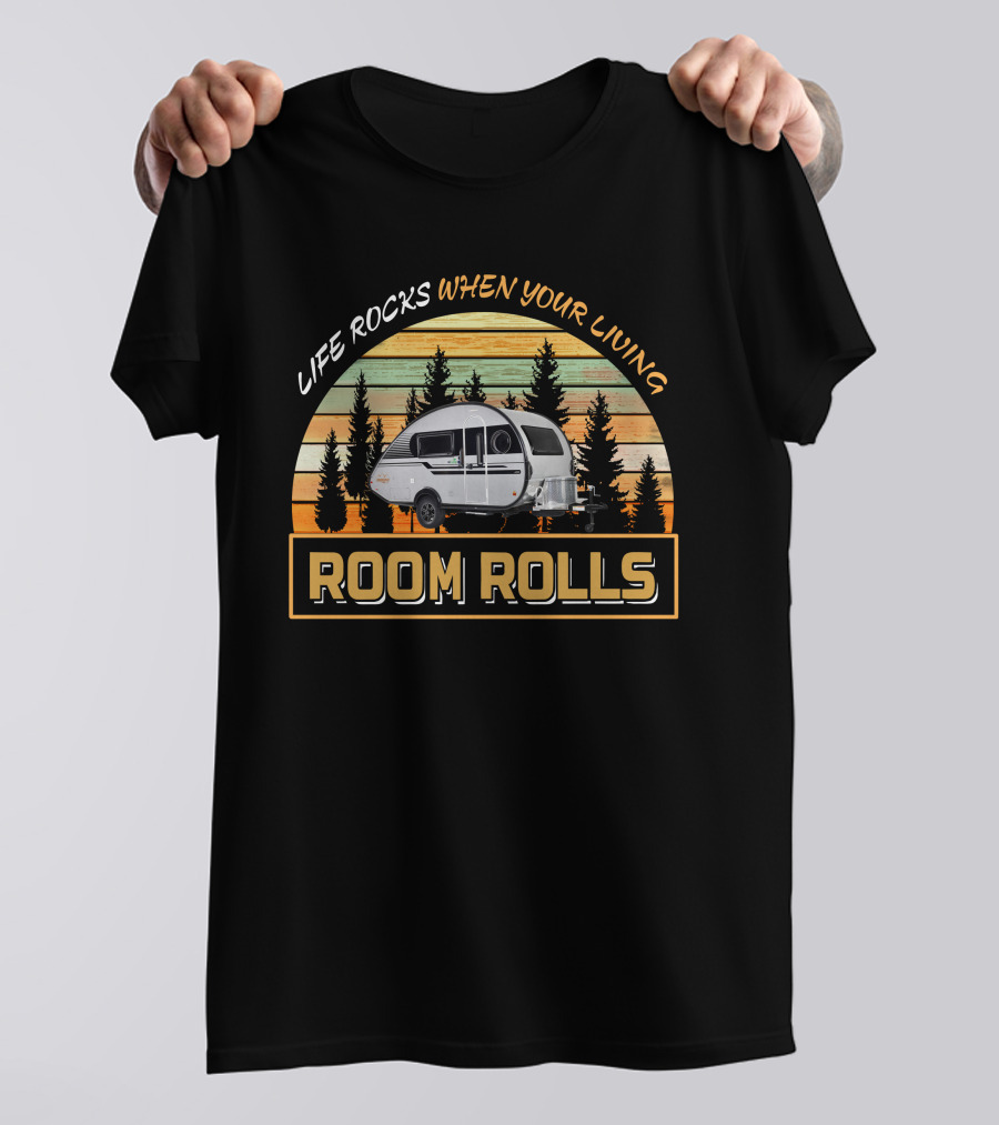 Life Rocks When Your Living Room Rolls NuCamp Tab 400 Camper Vintage Sunset Scene T-Shirt