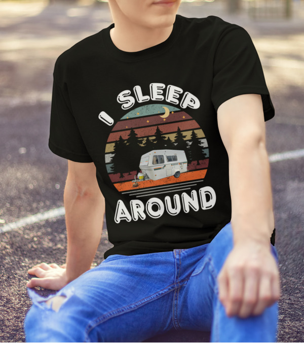I Sleep Around Bigfoot Fiberglass Camper Forest Scene T-Shirt