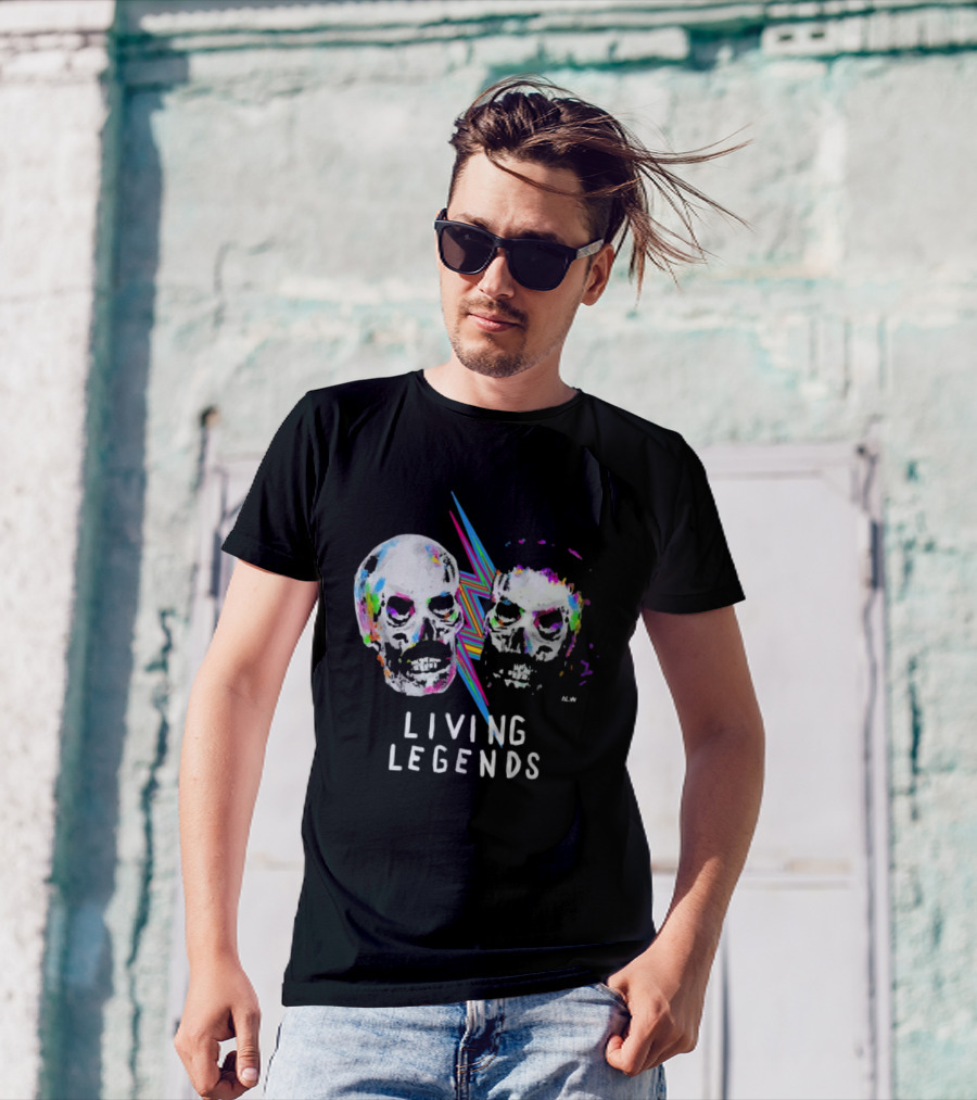 Living Legends Vibrant Skulls Art With Multicolor Lightning Bolt T-Shirt