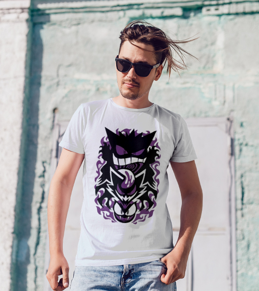 Versiris Spooky Gastly Ghouls Haunter Gengar Silhouettes With Purple Flames T-Shirt