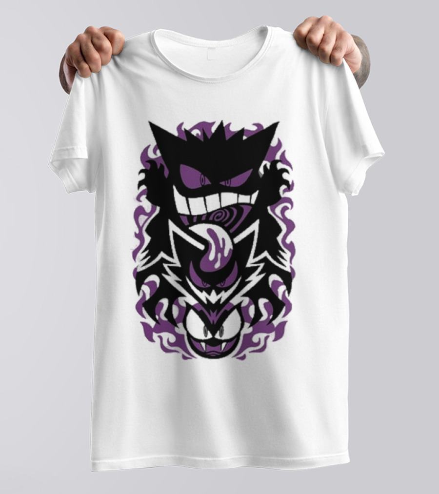 Versiris Spooky Gastly Ghouls Haunter Gengar Silhouettes With Purple Flames T-Shirt