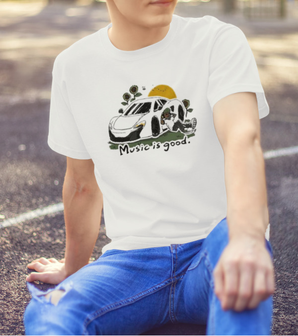 Music Is Good Sunflowers And Car Scene T-Shirt