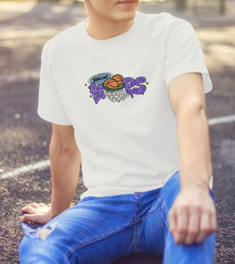 Ethical Hoops Basketball Net With Purple Dripping Letters T-Shirt