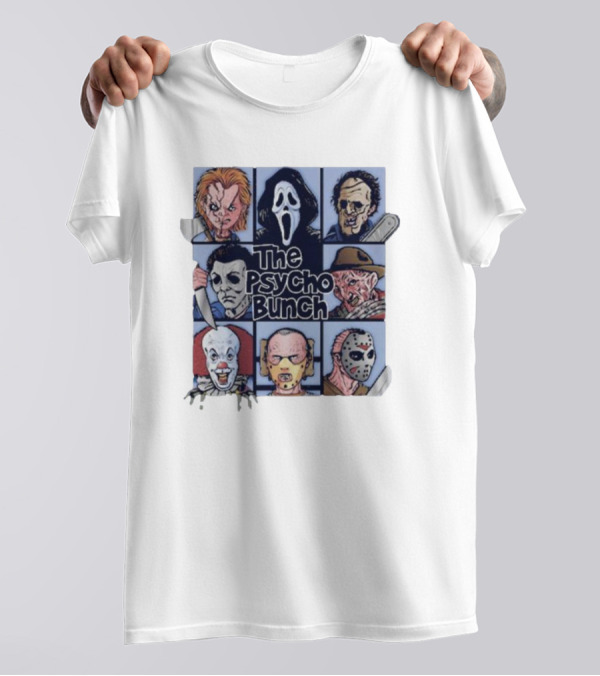 The Psycho Bunch Horror Movie Characters Collage T-Shirt