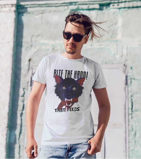 Bite The Hand That Feeds Wolf With Starry Eyes And Bleeding Hand T-Shirt