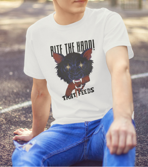 Bite The Hand That Feeds Wolf With Starry Eyes And Bleeding Hand T-Shirt