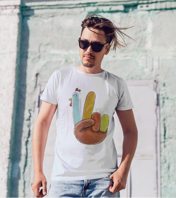 Thanksgiving Hand Gesture Cute Turkey Peace Sign Holiday Fun T-Shirt