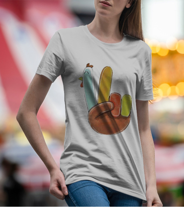 Thanksgiving Hand Gesture Cute Turkey Peace Sign Holiday Fun T-Shirt