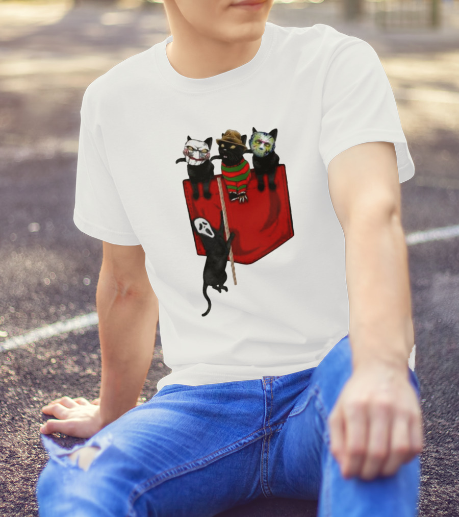 Cat Cosplay Horror Movie Characters Trick Or Treat Freddy Krueger Jason Voorhees Scream Happy Halloween T-Shirt