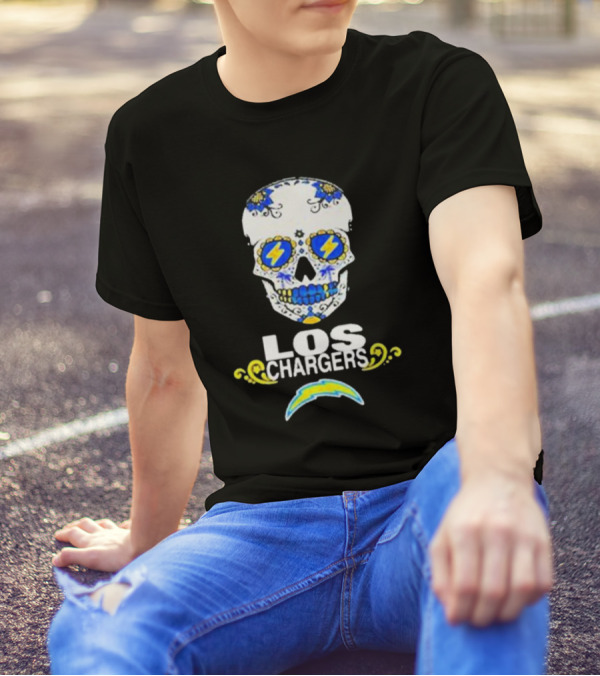 Los Angeles Chargers Sugar Skull Blue Yellow Lightning T-Shirt