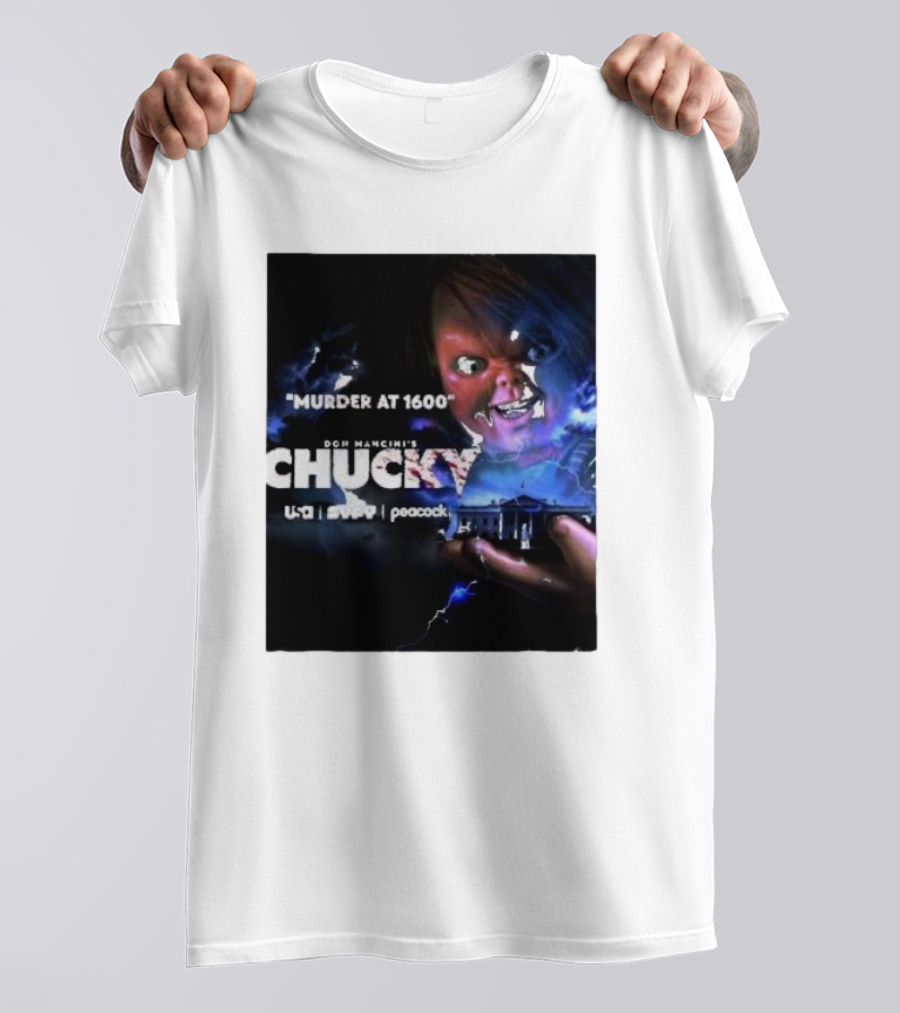 Murder At 1600 Don Mancini's Chucky Peacock USA White House Lightning T-Shirt