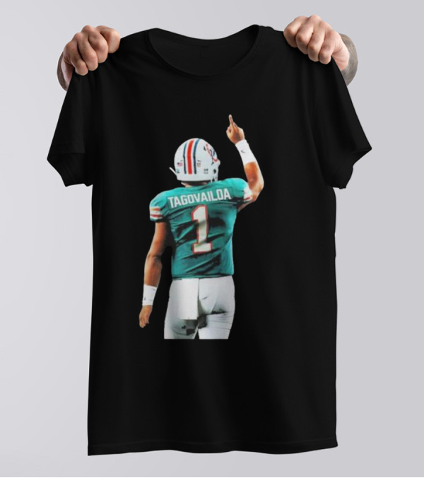 Tyreek Hill Wearing Tua Tagovailoa Number 1 Jersey Miami Dolphins Football T-Shirt