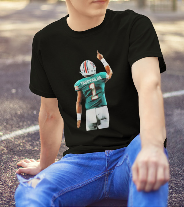 Tyreek Hill Wearing Tua Tagovailoa Number 1 Jersey Miami Dolphins Football T-Shirt