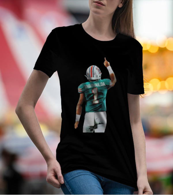 Tyreek Hill Wearing Tua Tagovailoa Number 1 Jersey Miami Dolphins Football T-Shirt