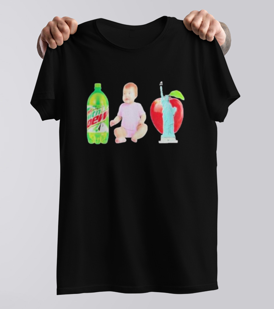 Velvetropic Mountain Dew Baby Apple Statue Of Liberty T-Shirt
