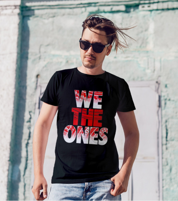 We The Ones Bold Red And White Triangular Brush Pattern Text T-Shirt