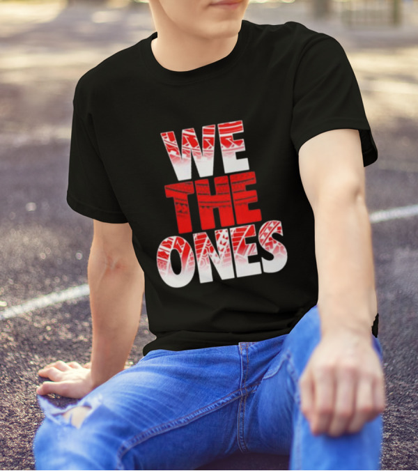 We The Ones Bold Red And White Triangular Brush Pattern Text T-Shirt