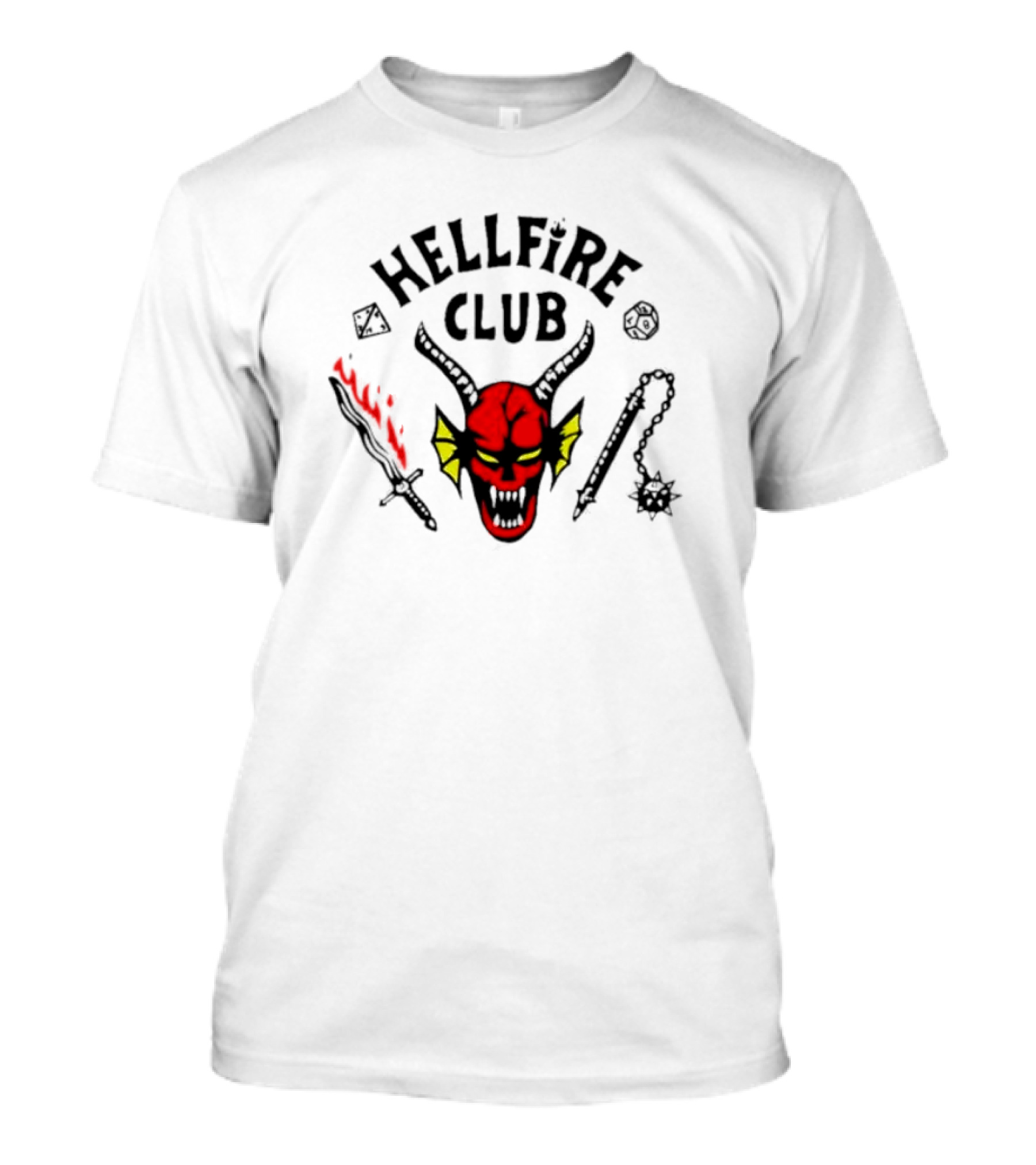 Hellfire Club Devil Head Flaming Sword Dice Chain Mace T-Shirt