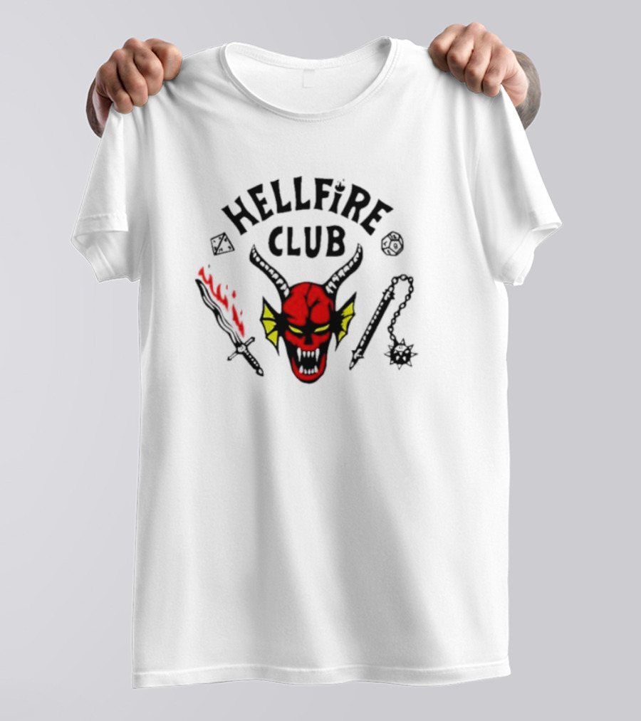Hellfire Club Devil Head Flaming Sword Dice Chain Mace T-Shirt