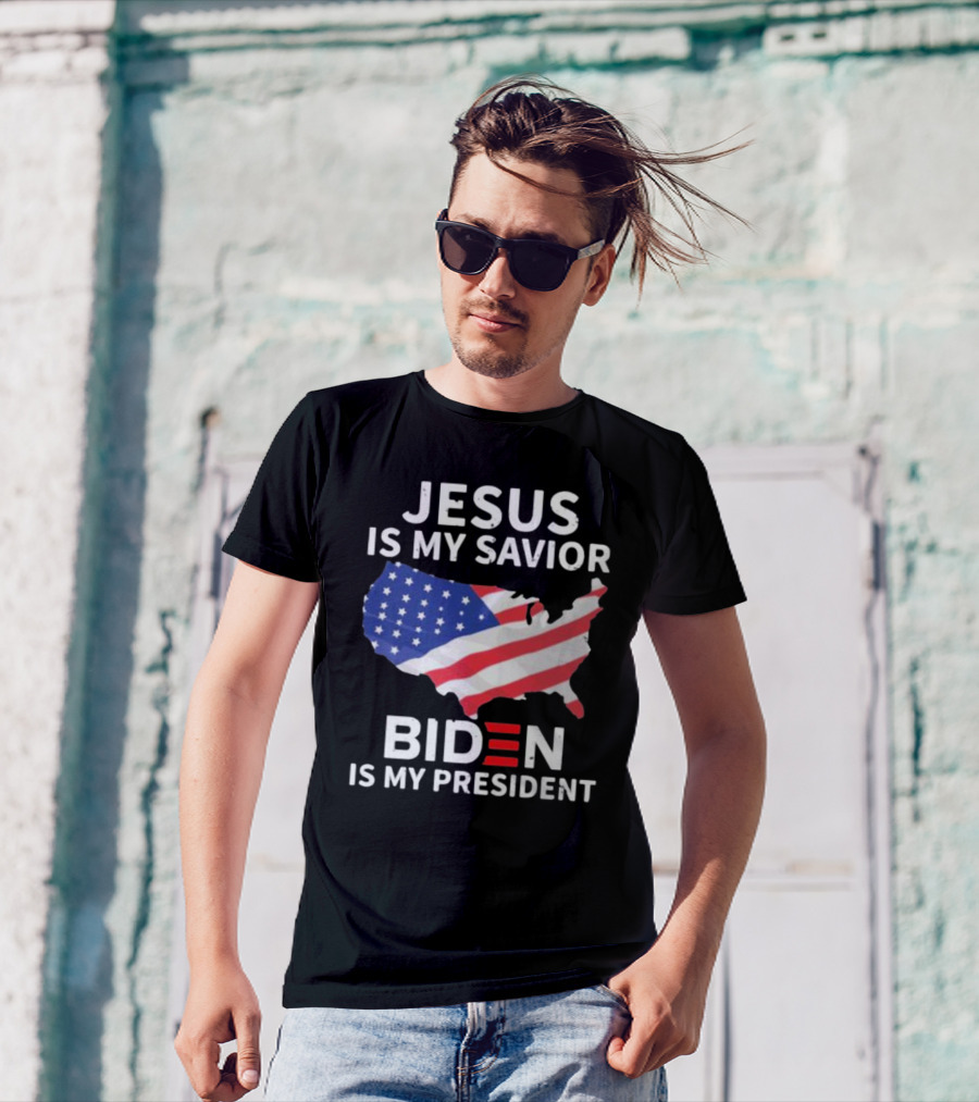 Jesus Is My Savior Biden Is My President USA Flag Map T-Shirt