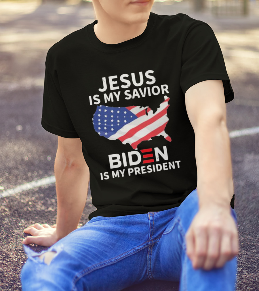 Jesus Is My Savior Biden Is My President USA Flag Map T-Shirt