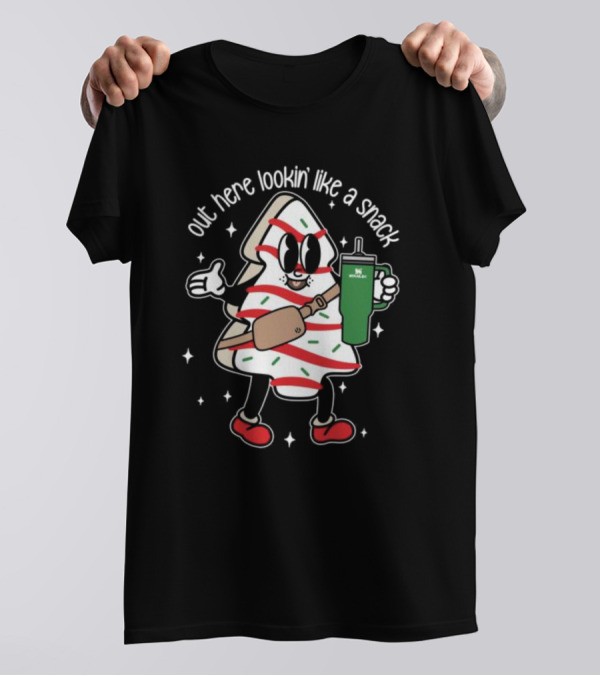 Out Here Looking Like A Snack Cute Boo Jee Xmas Tree With Drink And Bag T-Shirt
