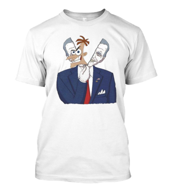 Joe Biden Dr. Doofenshmirtz Mask Illusion Suit Red Tie American Flag T-Shirt