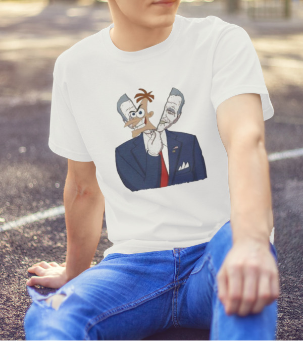 Joe Biden Dr. Doofenshmirtz Mask Illusion Suit Red Tie American Flag T-Shirt