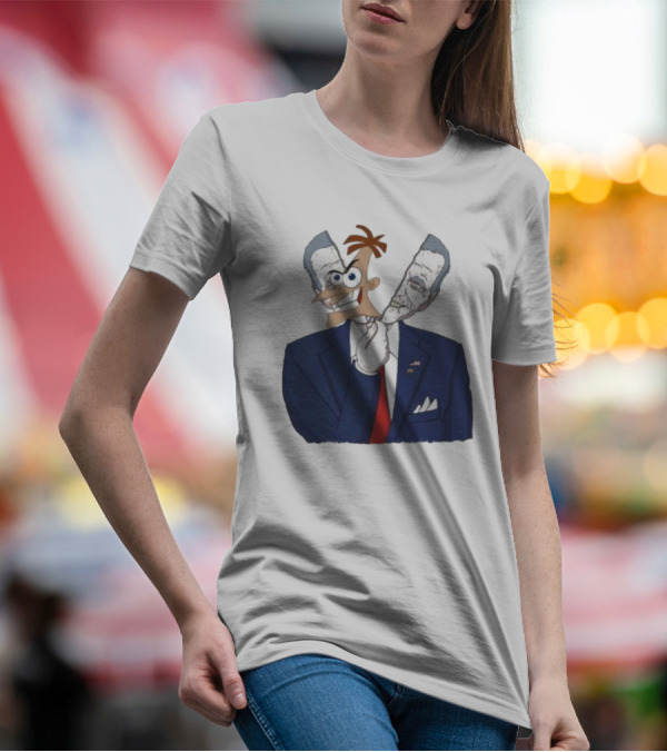 Joe Biden Dr. Doofenshmirtz Mask Illusion Suit Red Tie American Flag T-Shirt