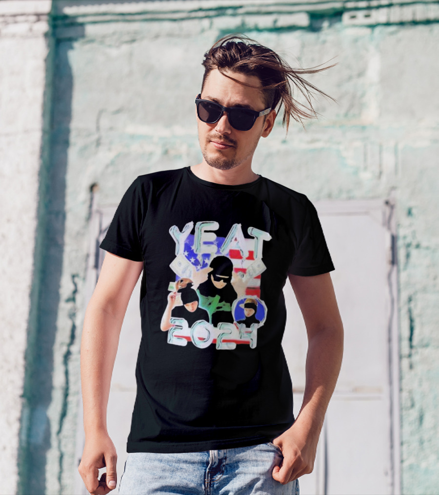Yeat 2024 Money American Flag Background With Dollar Bills T-Shirt