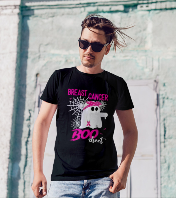 Breast Cancer Is Boo Sheet Halloween Ghost With Pink Ribbon And Spider Webs T-Shirt
