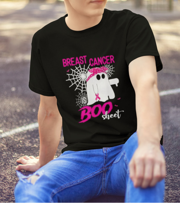 Breast Cancer Is Boo Sheet Halloween Ghost With Pink Ribbon And Spider Webs T-Shirt