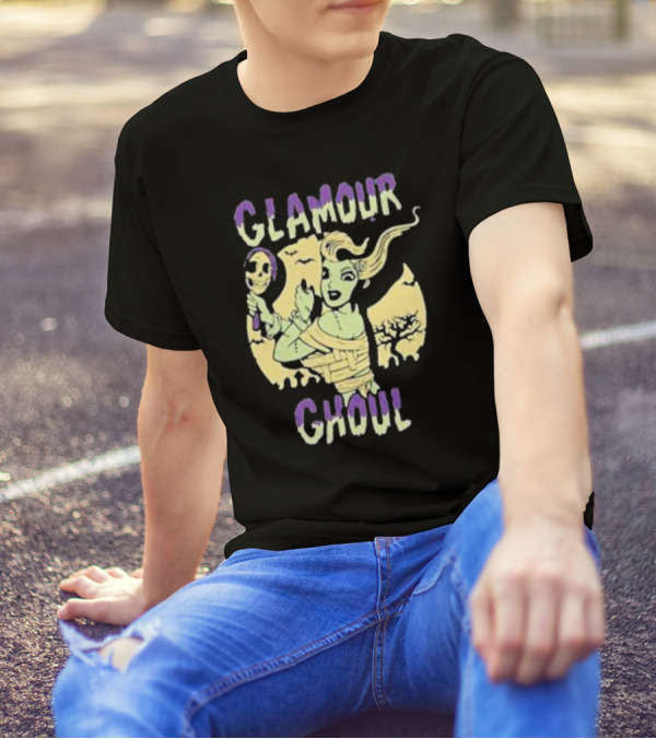 Glamour Ghoul Halloween Monster Retro Skeleton Mirror Bats Trees T-Shirt