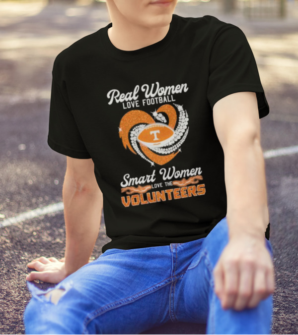 Real Women Love Football Smart Women Love The Volunteers Heart Football T-Shirt